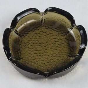 Vintage MCM brown hocking Anchor Heavy Glass Ashtray Scalloped Edge Flower Lotus